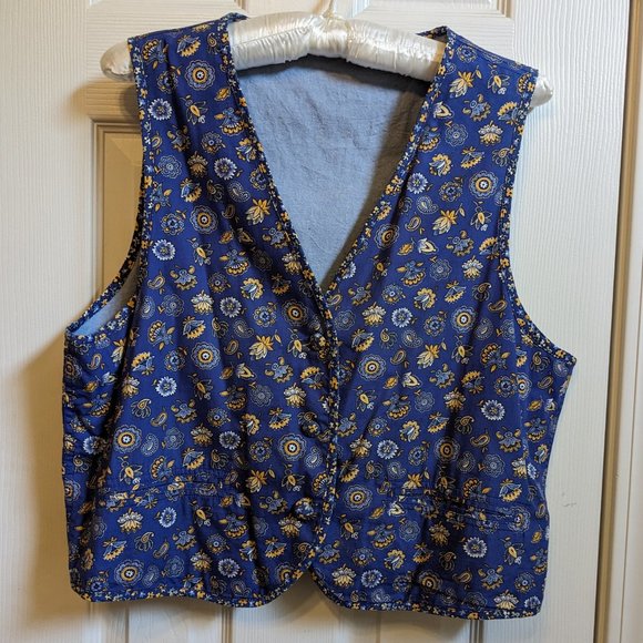 Reversible Vest Chambray and Blue Floral Print Two Looks In One Garment - Picture 1 of 11
